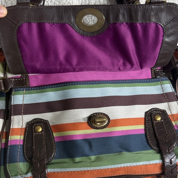 Coach Legacy Stripe Varsity Tote Bag Multicolor Canvas & Brown Leather –  12613 - Picture 7 of 16